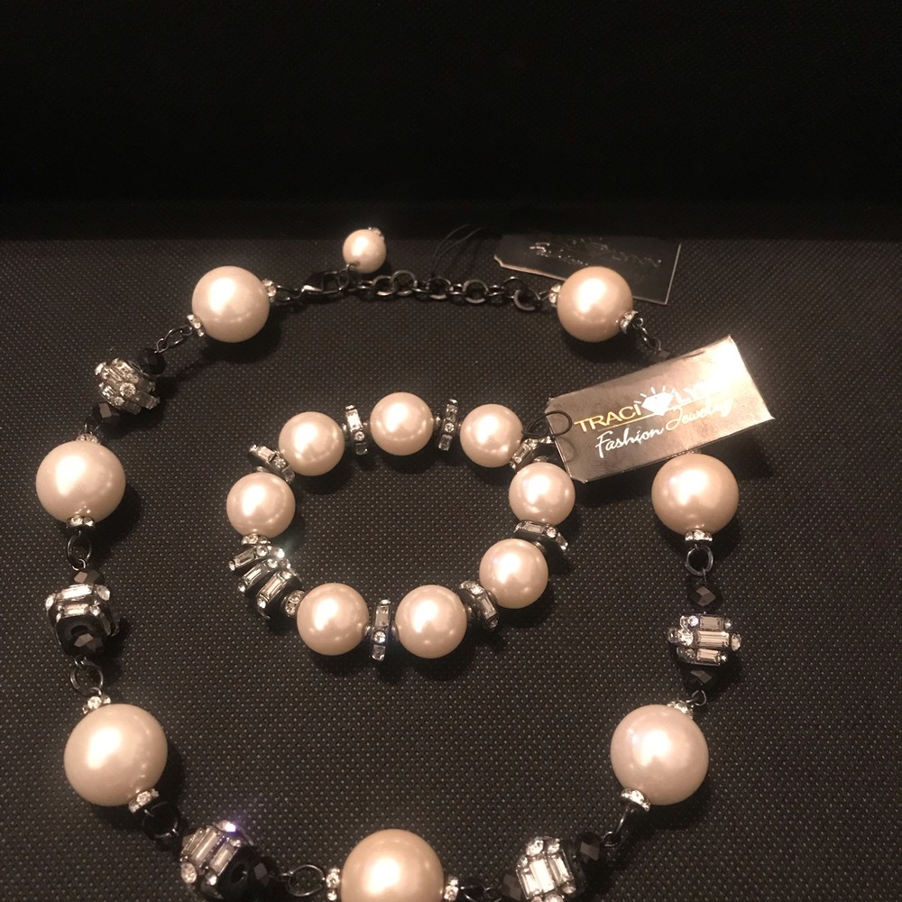 Traci Lynn pearly rhinestone set